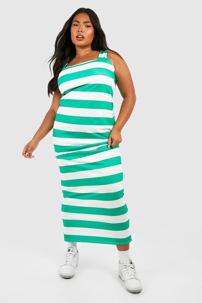 Womens Plus Stripe Square Neck Maxi Dress - Green - 16, Green