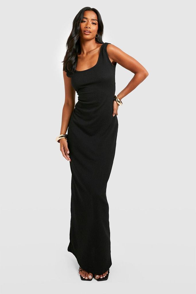 Womens Petite Textured Maxi Dress - Black - 14, Black