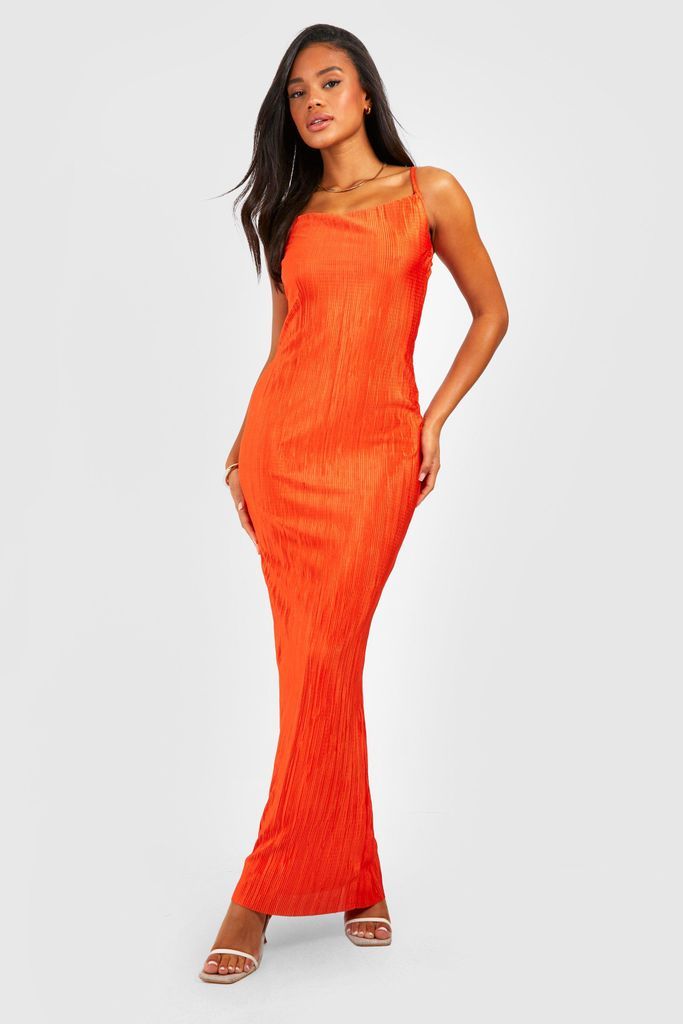 Womens Plisse Strappy Maxi Dress - Orange - 6, Orange