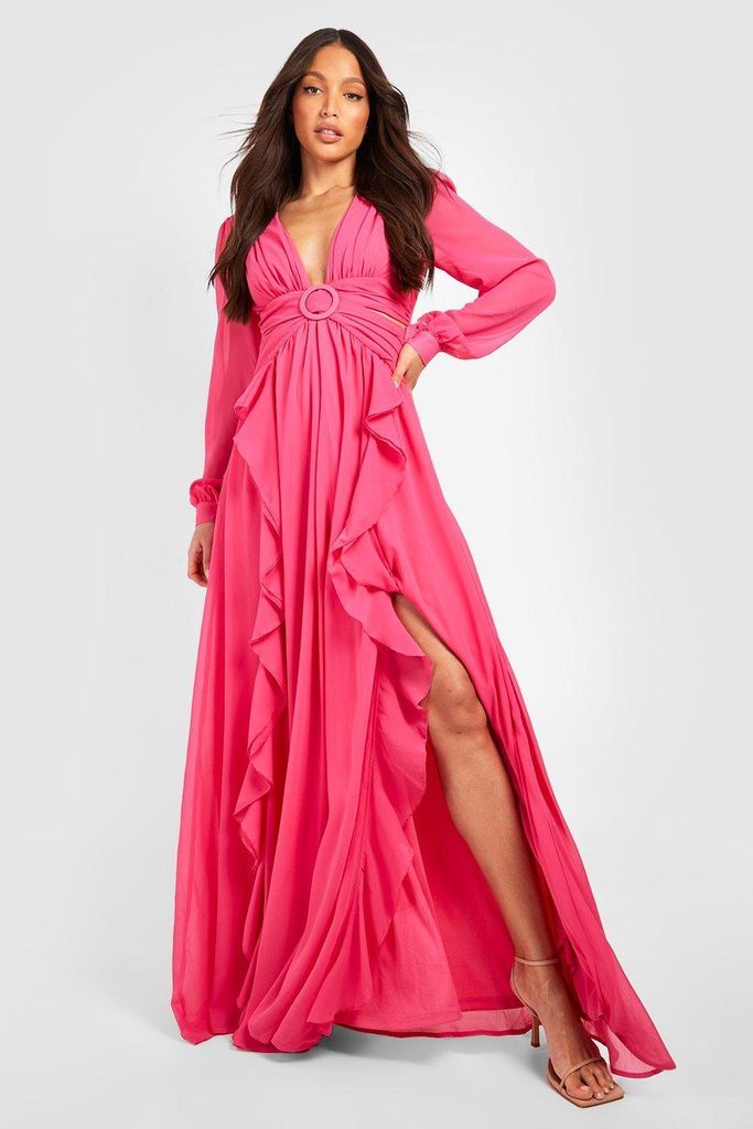 Womens Tall Cut Out Ruffle Maxi Dress - Pink - 8, Pink