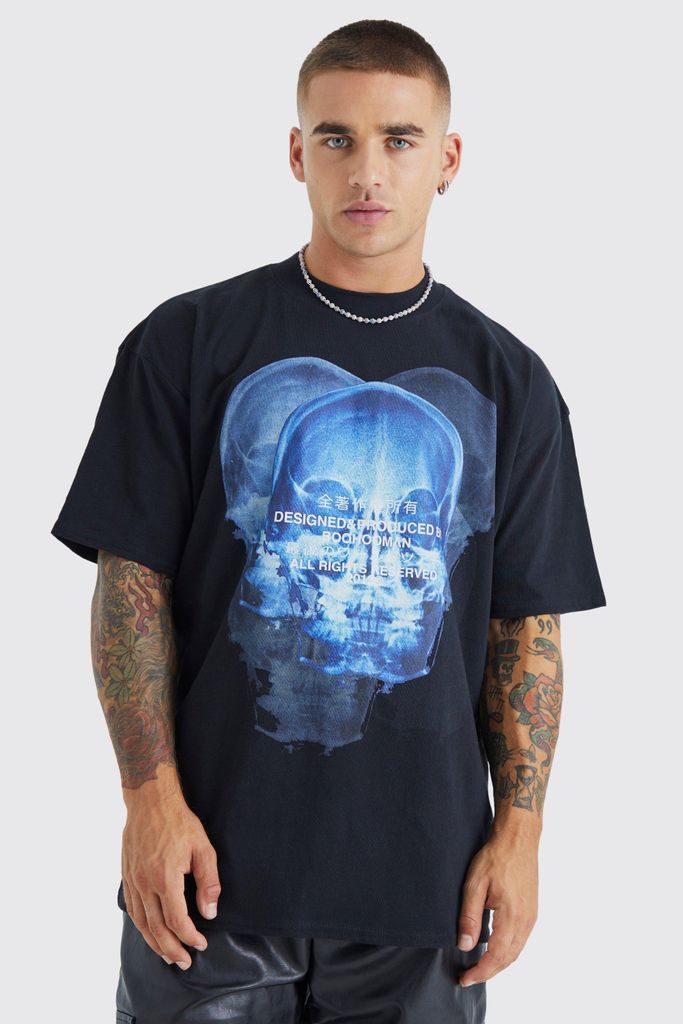 Men's Oversized X-Ray Skull Graphic T-Shirt - Black - M, Black