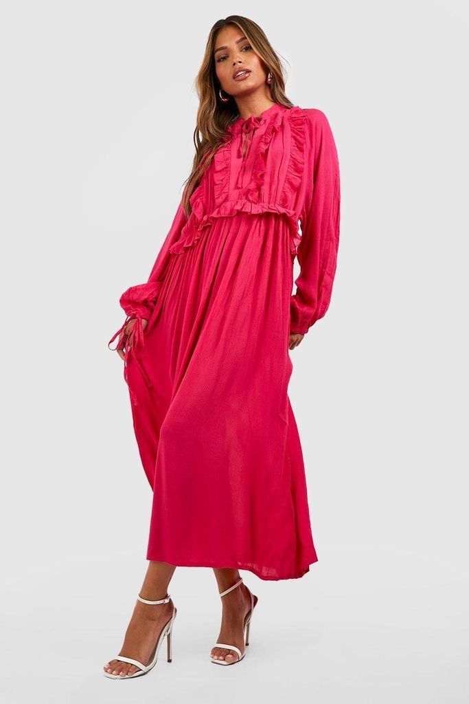 Womens Frill Detail Midaxi Smock Dress - Pink - 8, Pink