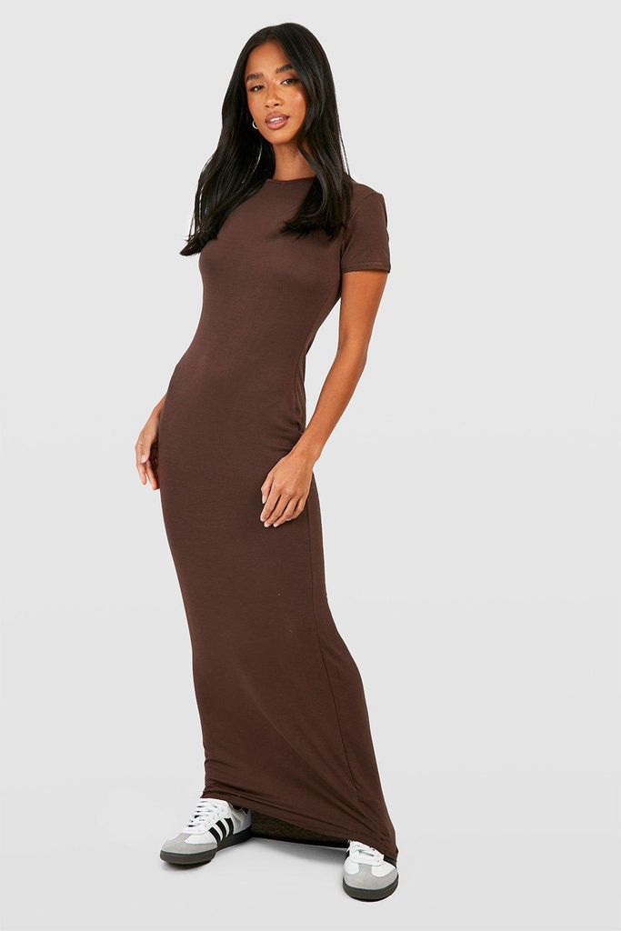 Womens Petite Short Sleeve Basic Maxi Dress - Brown - 14, Brown