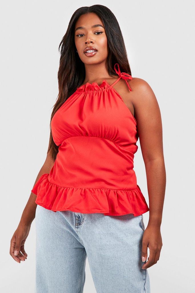 Womens Plus Tie Strap Ruffle Detail Cami Top - Red - 22, Red