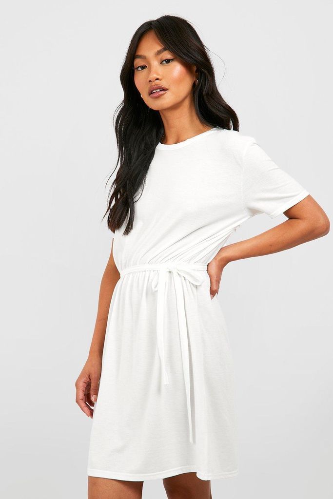Womens Belted T-Shirt Dress - White - 10, White