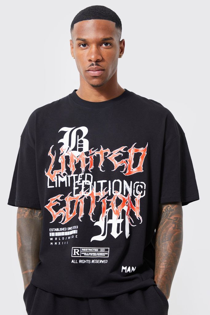 Men's Oversized Limited Edition Gothic Print T-Shirt - Black - M, Black