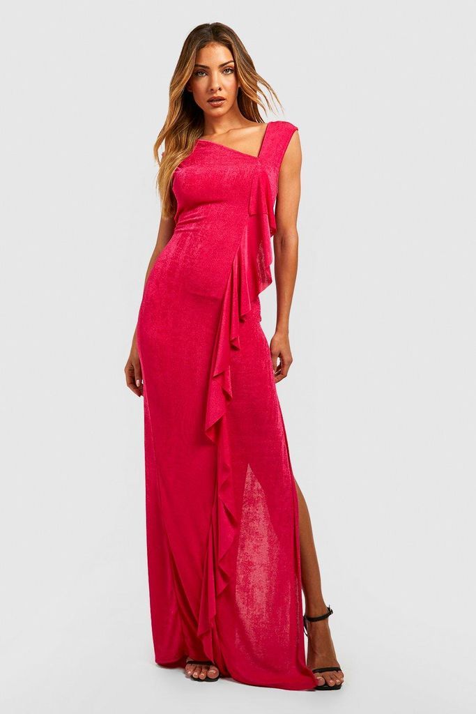 Womens Ruffle Asymmetric Maxi Dress - Pink - 8, Pink