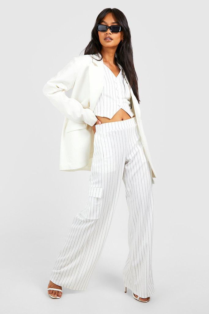 Womens Jersey Crepe Pinstripe Waistcoat & Wide Leg Trousers - White - 10, White