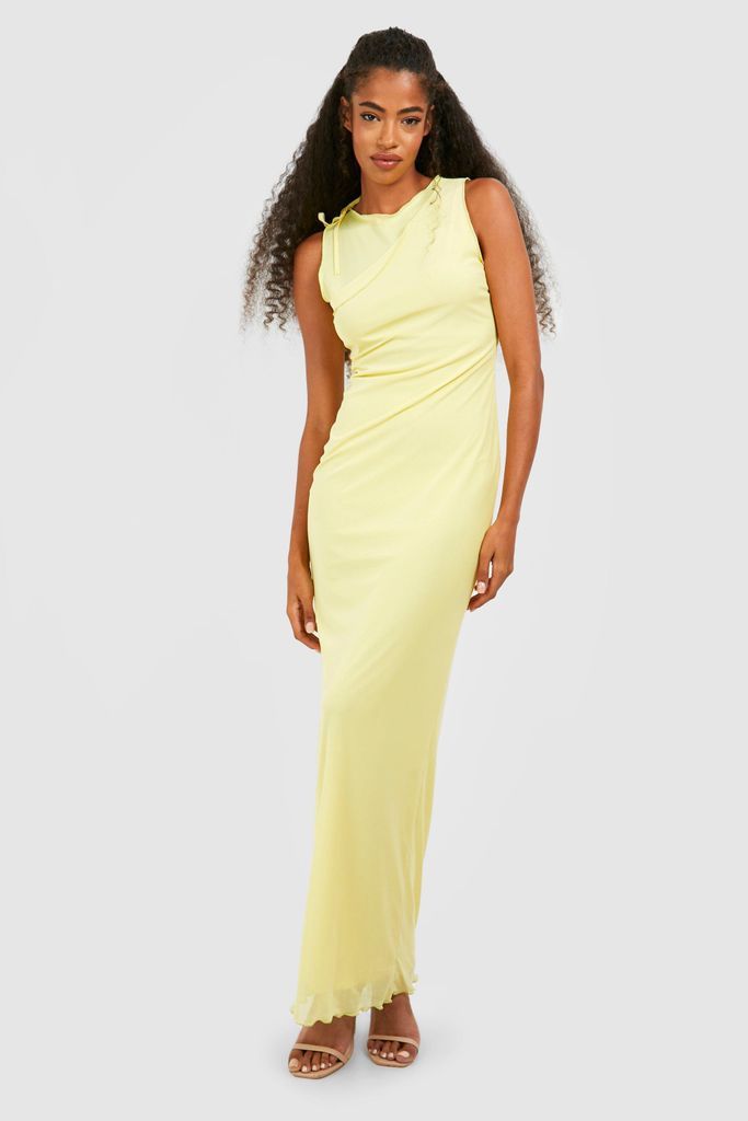 Womens Mesh Overlay Maxi Dress - Yellow - 8, Yellow
