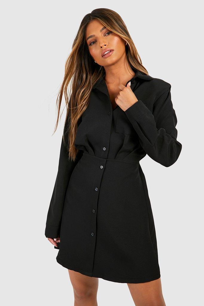 Womens Shoulder Pad Pocket Detail Tailored Shirt Dress - Black - 14, Black