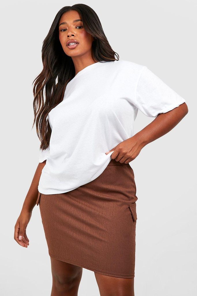 Womens Plus Textured Pocket Detail Cargo Mini Skirt - Brown - 28, Brown