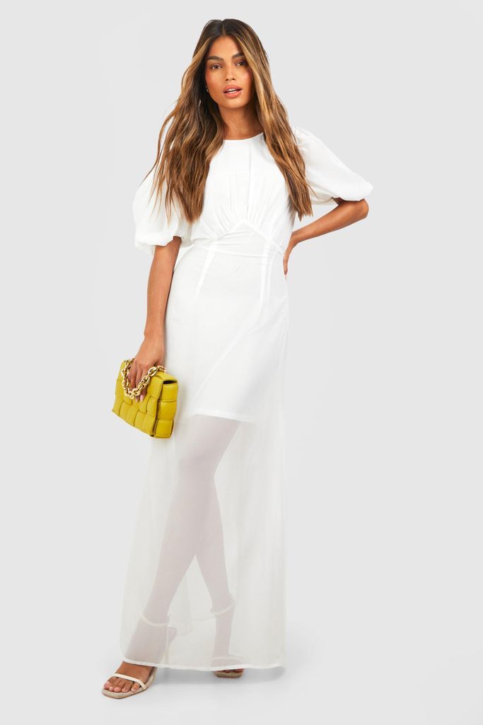 Womens Puff Sleeve Tiered Maxi Smock Dress - White - 8, White