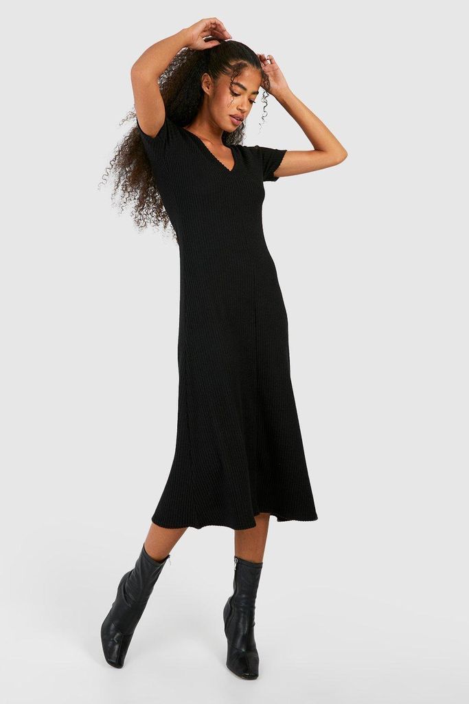 Womens Super Soft Rib Loose Midaxi Dress - Black - 8, Black