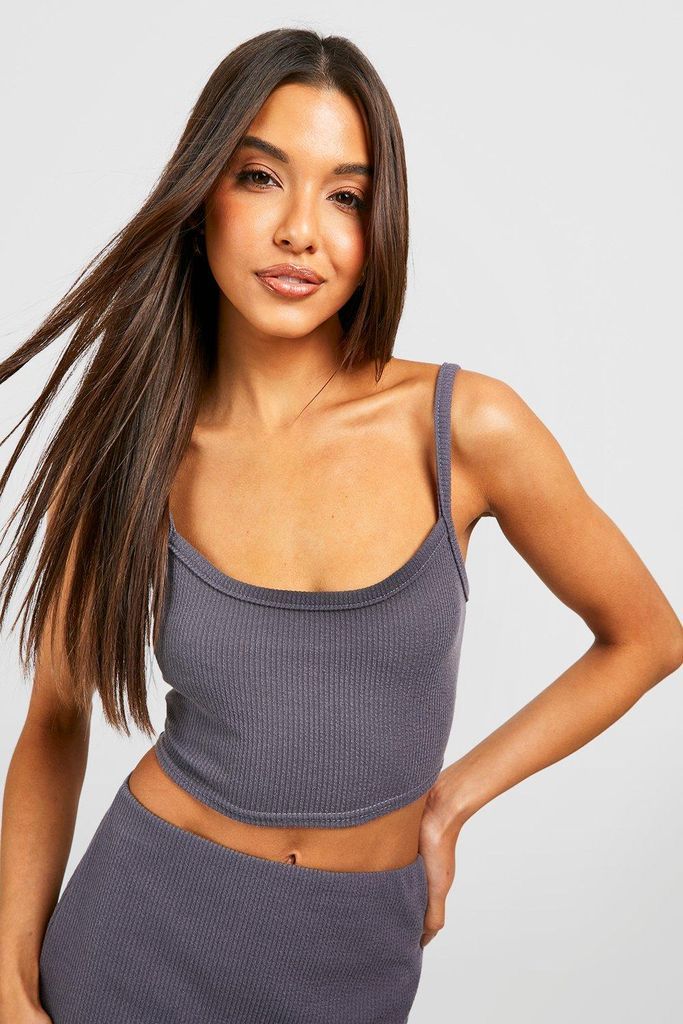 Womens Ribbed Cropped Strappy Top - Grey - 6, Grey