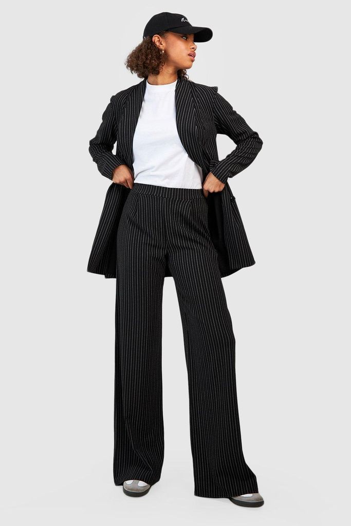 Womens Tall Basic Jersey Pinstripe Relaxed Wide Leg Trouser - Black - 6, Black