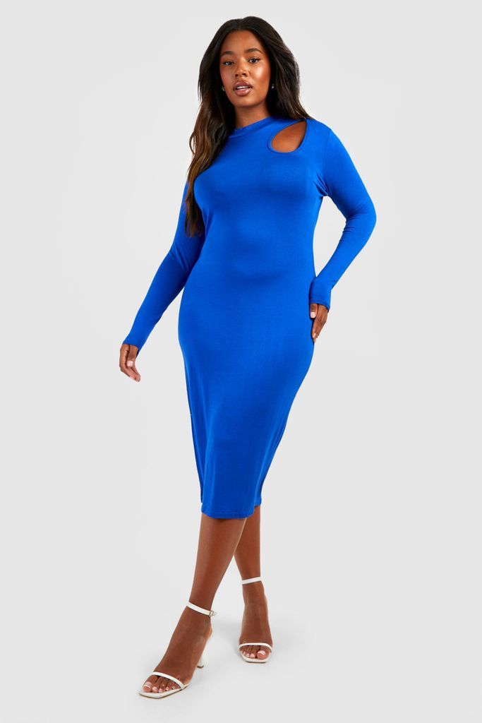 Womens Plus Cut Out High Neck Midi Dress - Blue - 16, Blue