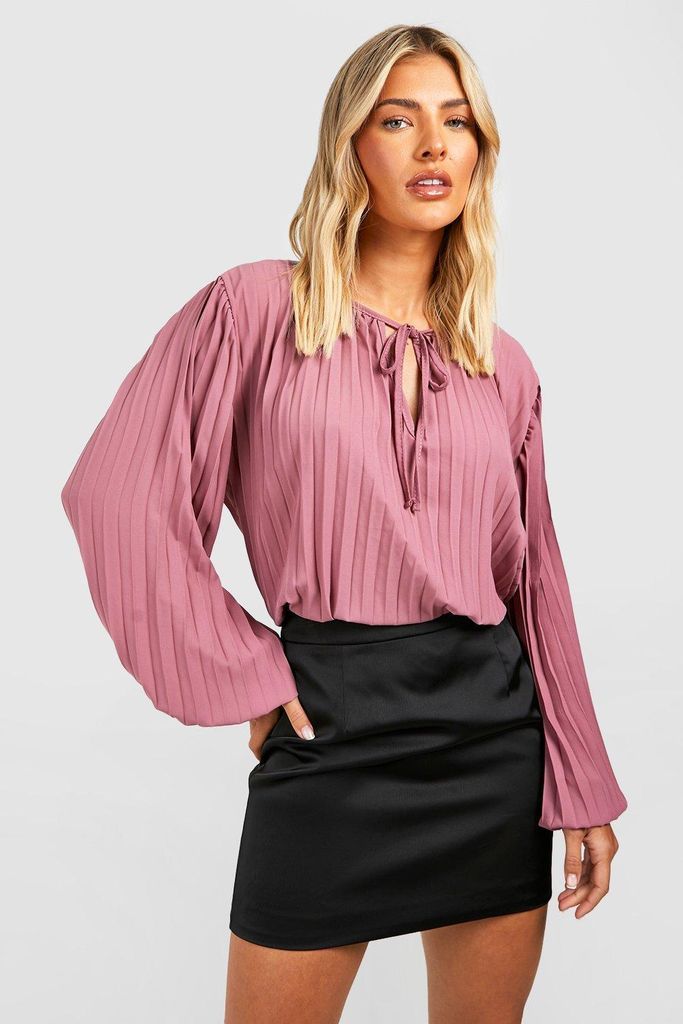 Womens Pleated Volume Sleeve Blouse - Pink - 8, Pink