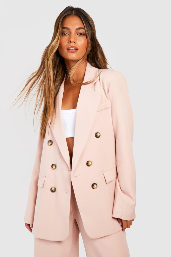 Womens Mock Horn Double Breasted Tailored Blazer - Pink - 10, Pink