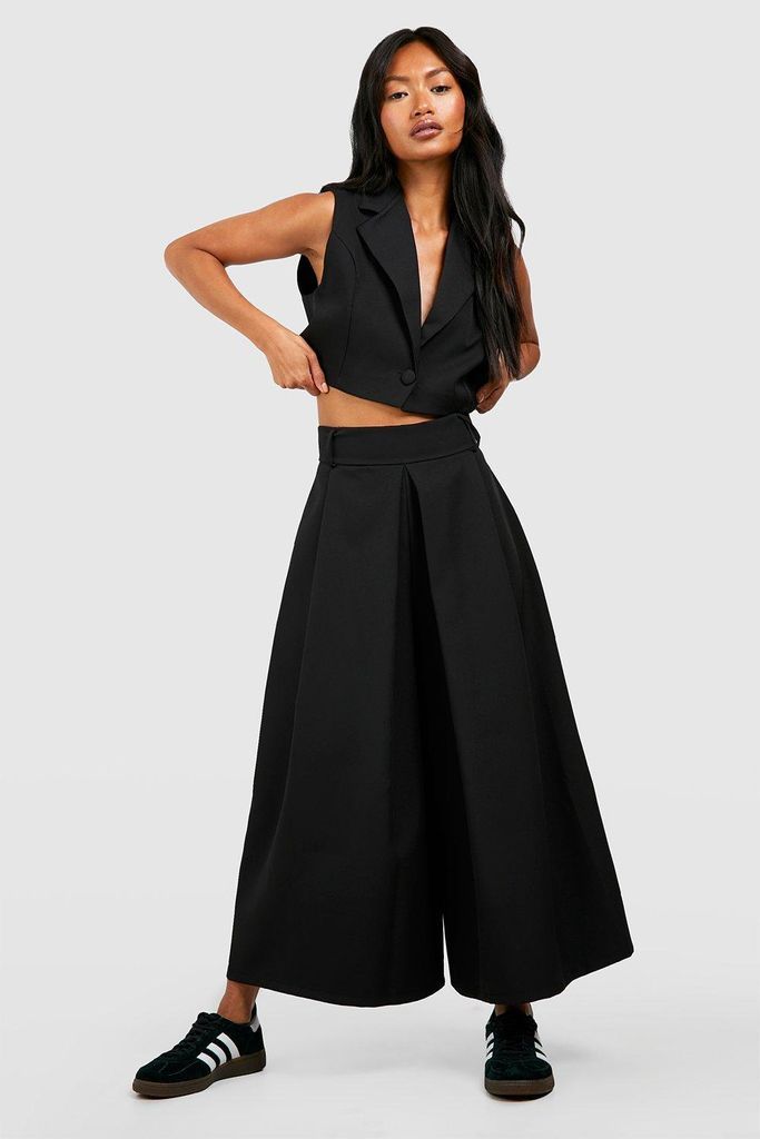Womens Pleat Front Wide Leg Tailored Culottes - Black - 6, Black