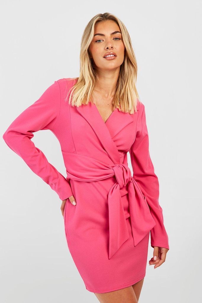 Womens Crepe Tie Waist Blazer Dress - Pink - 6, Pink