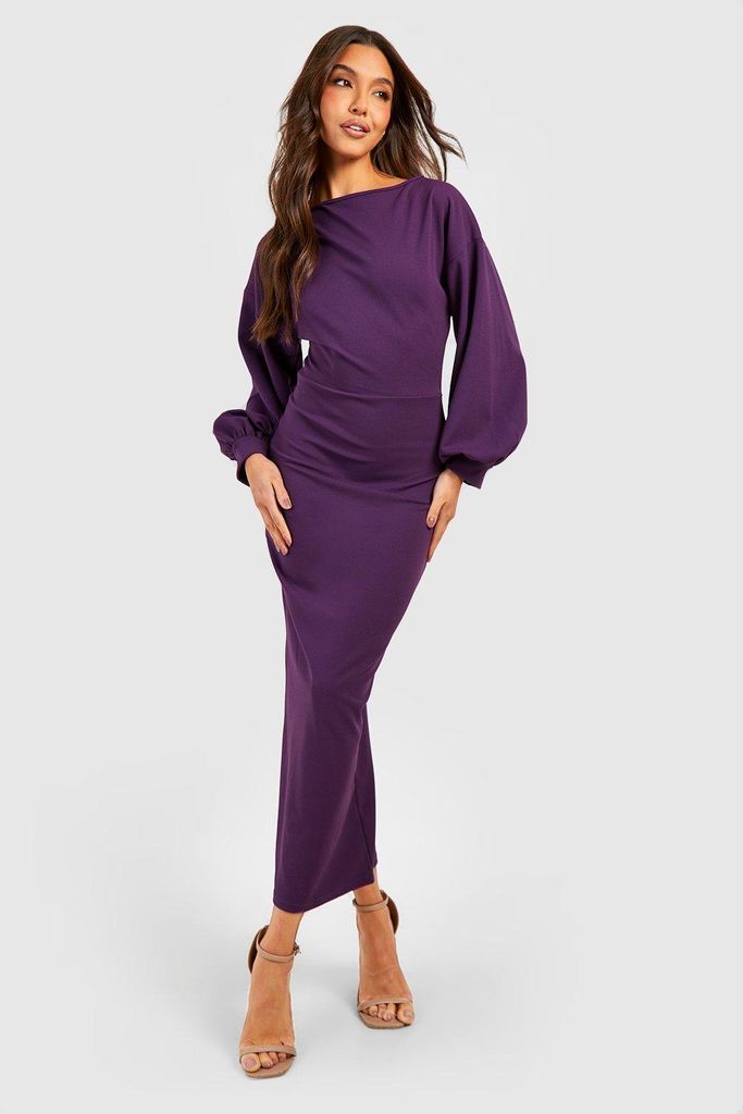 Womens Volume Sleeve Midaxi Dress - Purple - 8, Purple