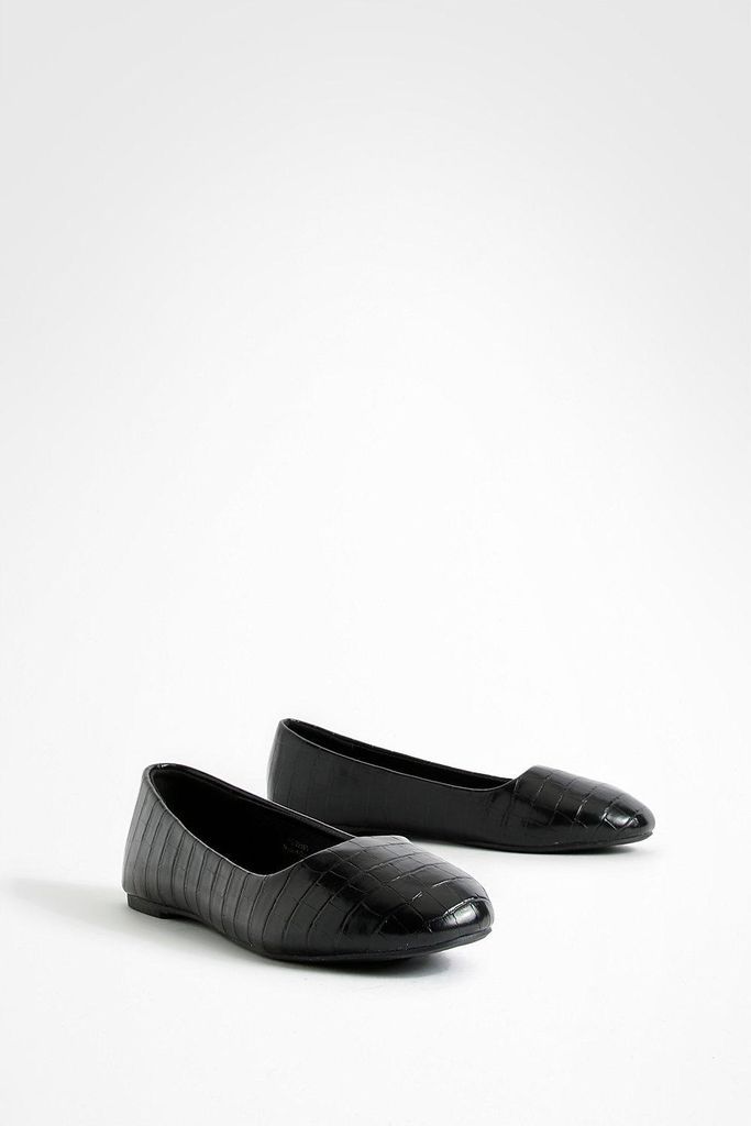 Womens Wide Fit Croc Slipper Ballet Flats - Black - 5, Black