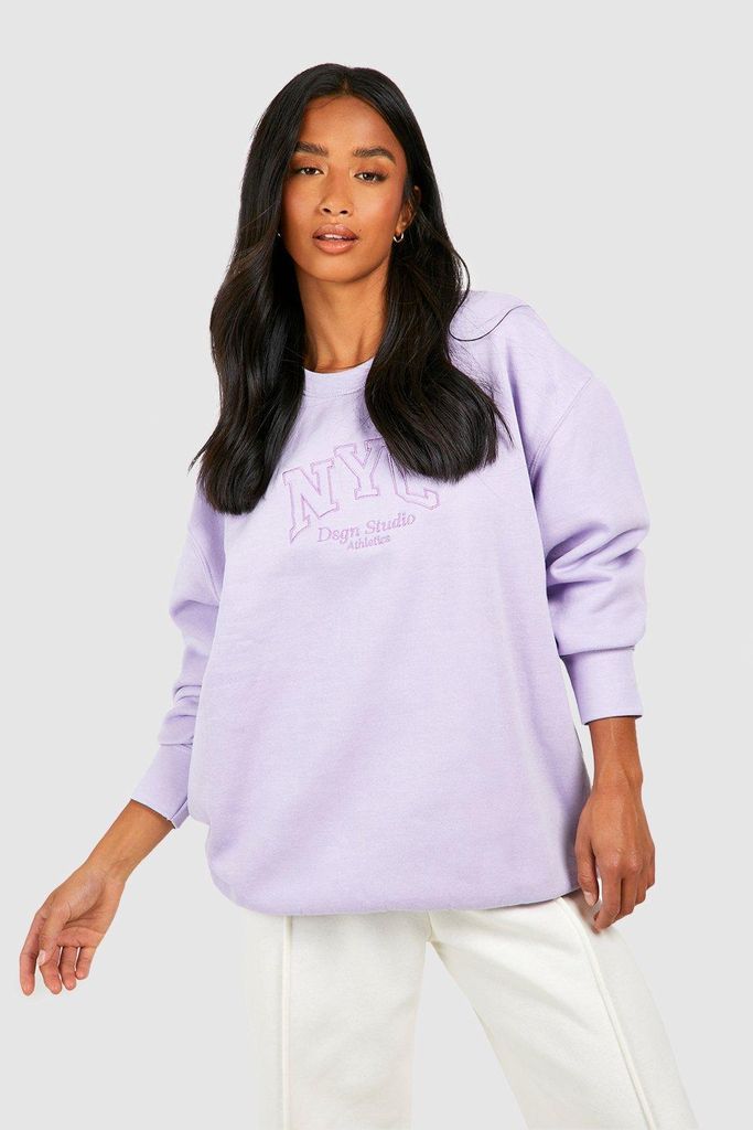 Womens Petite Nyc Embroidered Sweatshirt - Purple - S, Purple