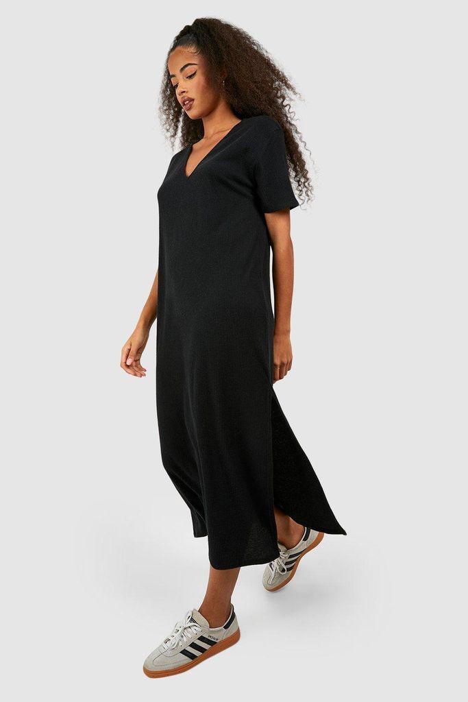 Womens Soft Rib Oversized Midaxi Tshirt Dress - Black - 8, Black