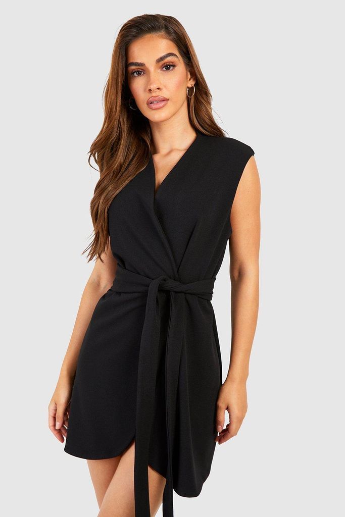 Womens Tie Waist Blazer Dress - Black - 8, Black