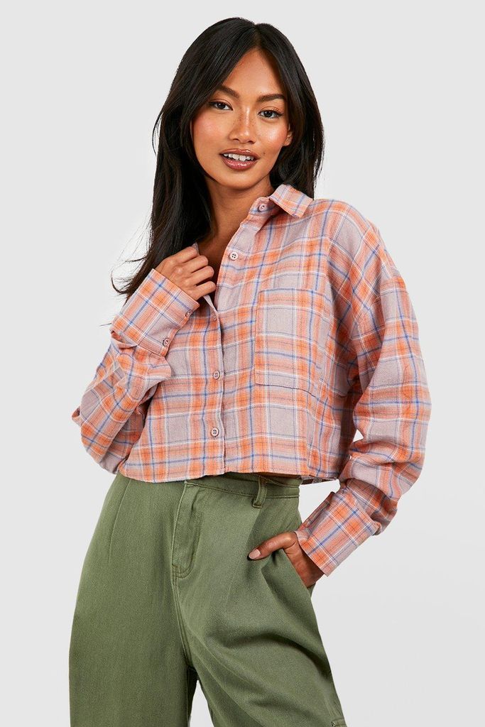 Womens Check Cropped Shirt - Grey - 6, Grey