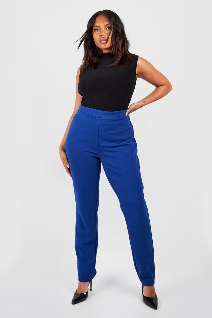 Womens Plus Crepe Tapered Tailored Trousers - Blue - 16, Blue