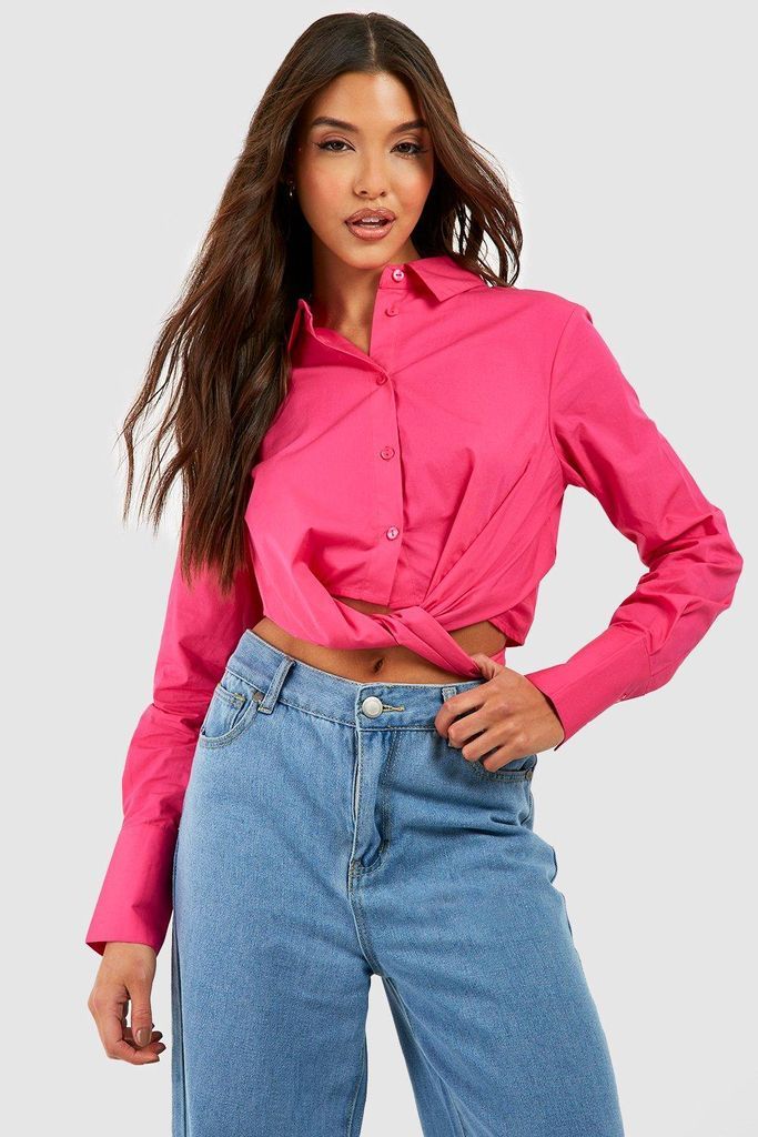 Womens Crop Wrap Front Shirt - Pink - 6, Pink