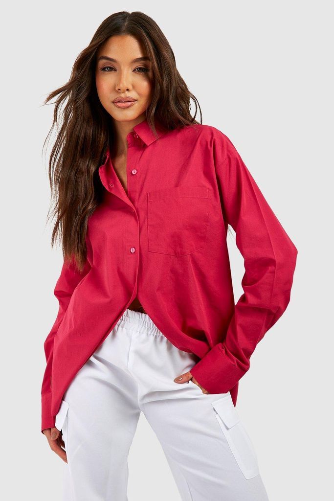 Womens Oversized Pocket Detail Shirt - Pink - 10, Pink
