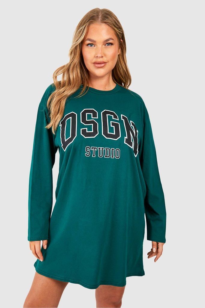 Womens Plus Dsgn Studio Long Sleeve T-Shirt Dress - Green - 16, Green
