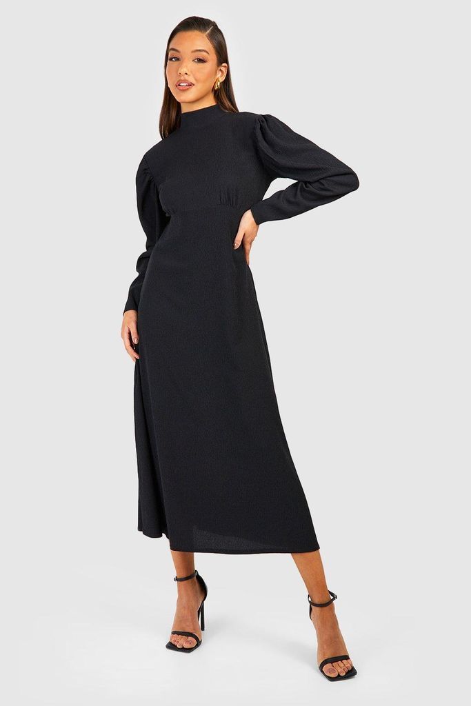 Womens Textured Volume Puff Sleeve Midaxi Dress - Black - 8, Black