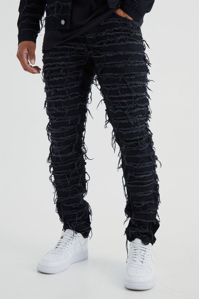 Men's Slim Rigid All Over Distressed Jeans - Black - 36R, Black