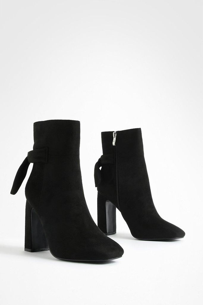 Womens Bow Detail Block Heel Ankle Boots - Black - 7, Black