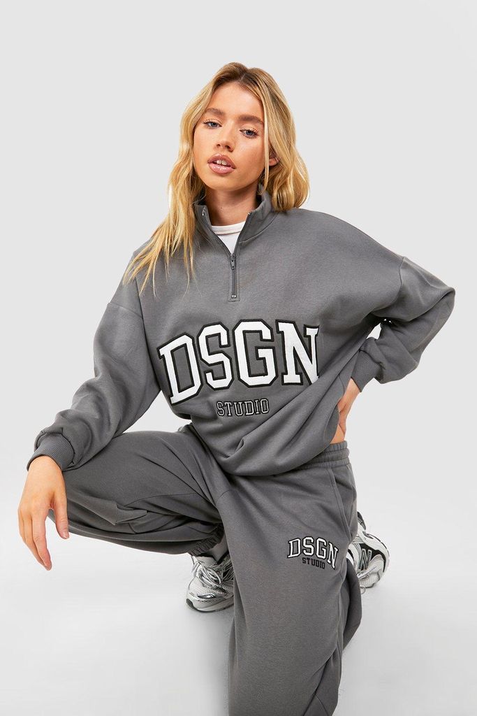 Womens Dsgn Studio Applique Oversized Half Zip Sweatshirt - Grey - S, Grey