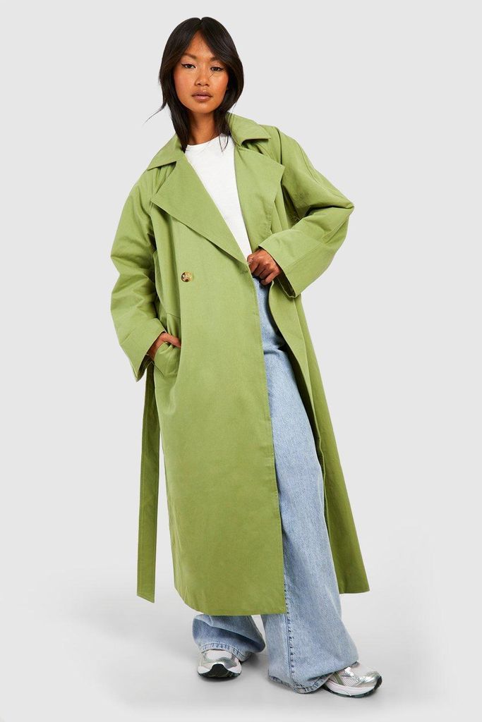 Womens Oversized Raglan Sleeve Trench Coat - Green - 8, Green