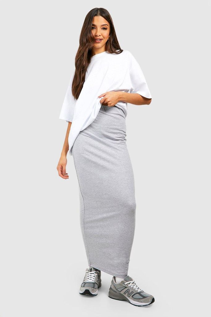Womens Cotton Jersey High Waisted Slip Maxi Skirt - Grey - 10, Grey