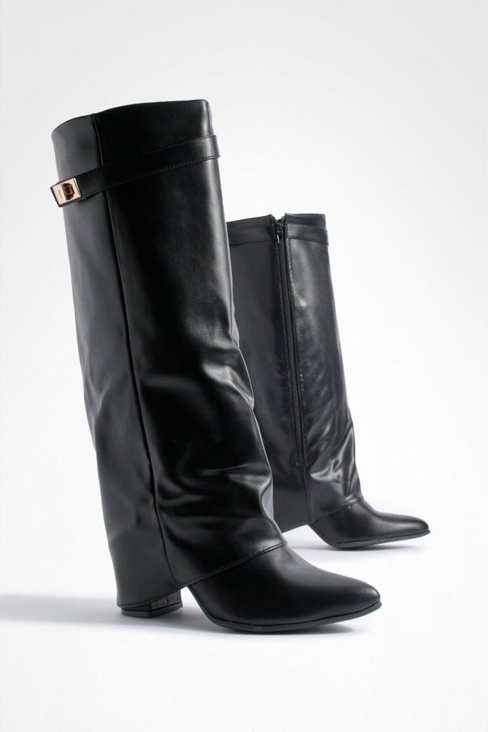 Womens Lock Detail Foldover Boots - Black - 6, Black