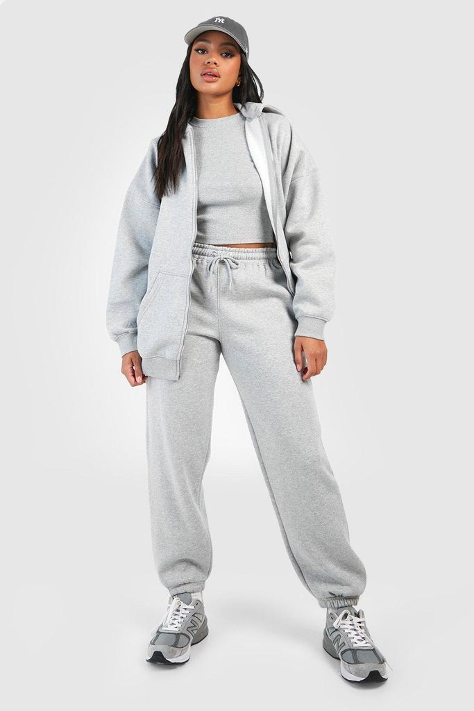 Womens Ribbed Fitted T-Shirt 3 Piece Hooded Tracksuit - Grey - 16, Grey