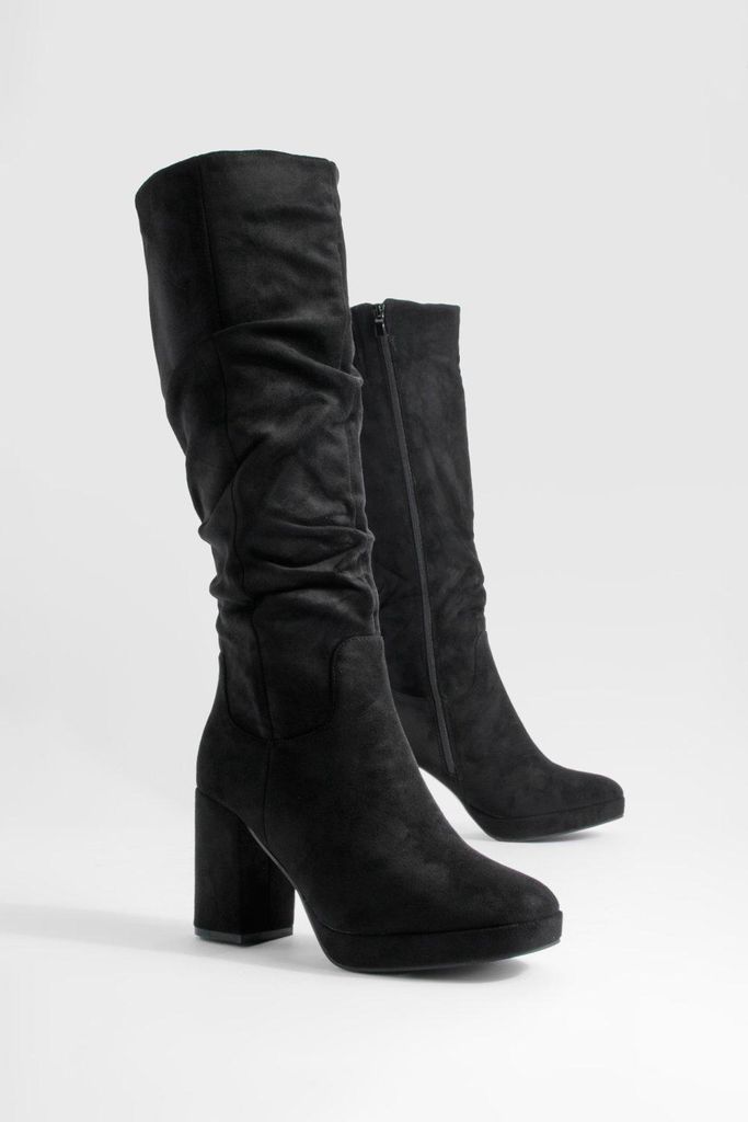 Womens Block Heel Knee High Boots - Black - 7, Black