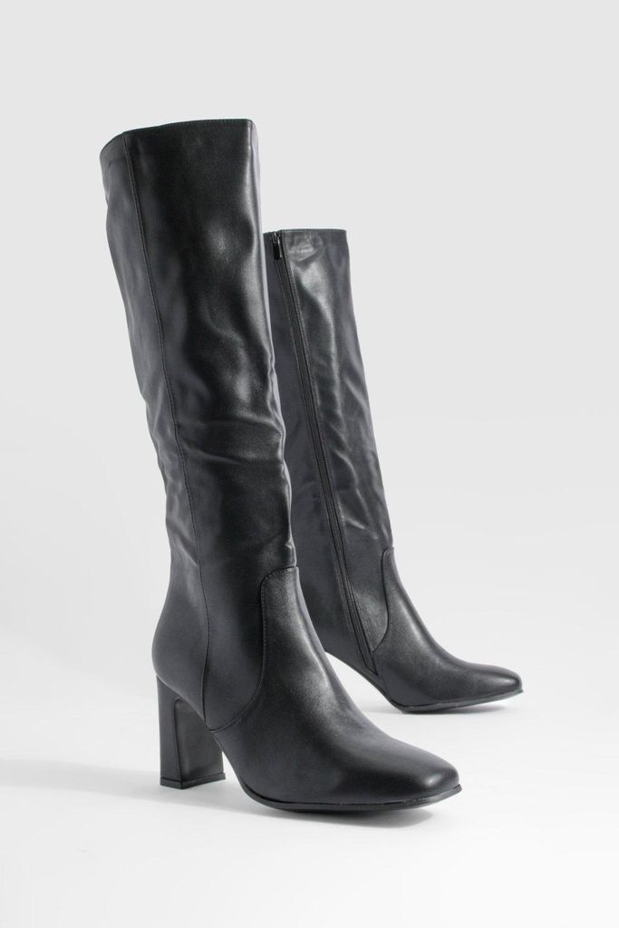 Womens Block Heel Knee High Boots - Black - 3, Black