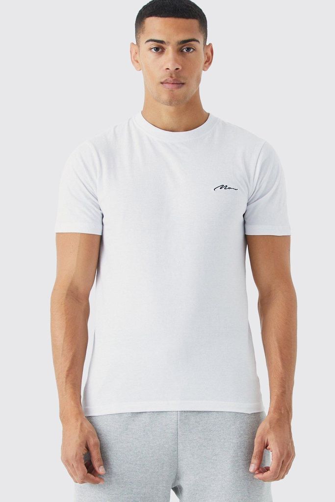 Men's Muscle Fit Man Signature T-Shirt - White - L, White