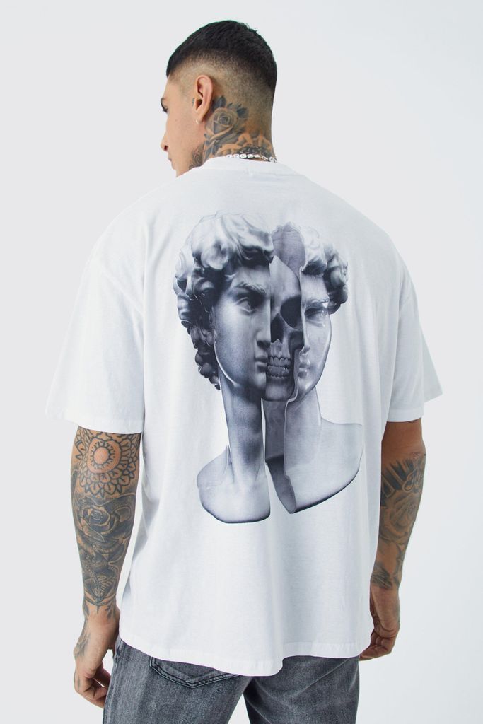 Men's Tall Oversized Renaissance Glitch Back Print T-Shirt - White - M, White