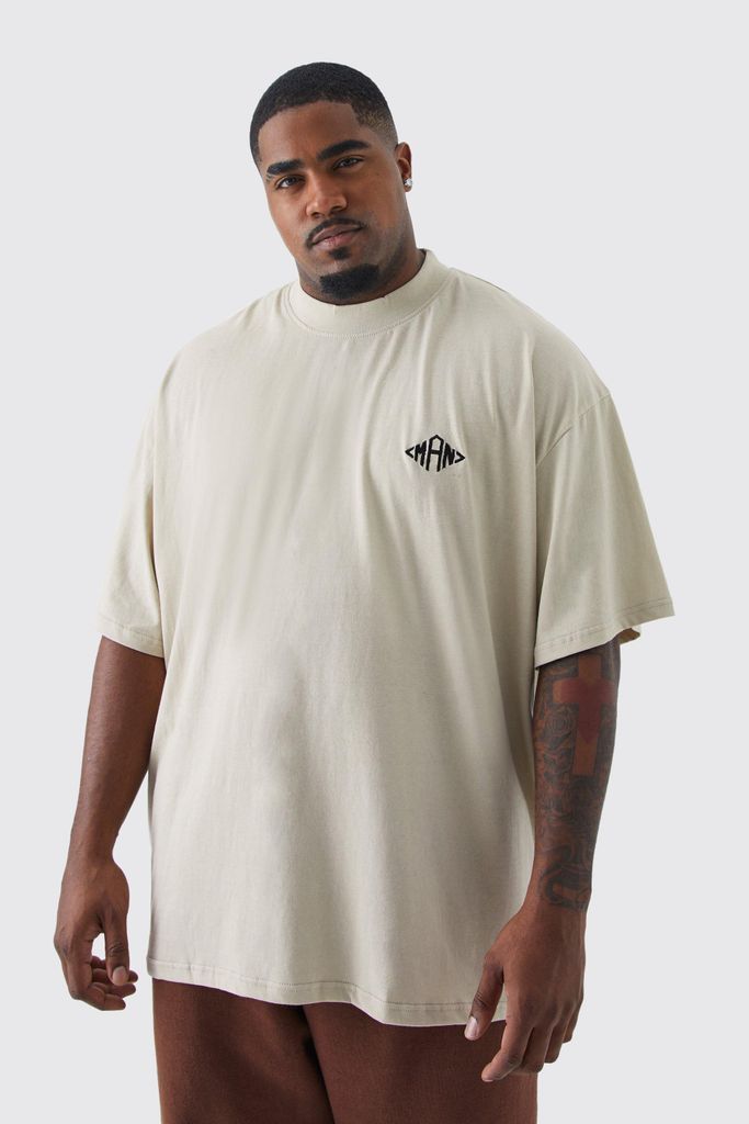 Men's Plus Man Oversized Extended Neck T-Shirt - Beige - Xxxxl, Beige