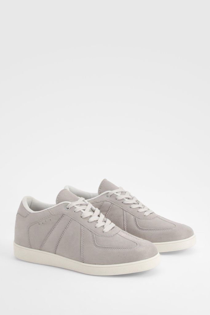 Womens Faux Suede Panel Flat Trainers - Grey - 3, Grey