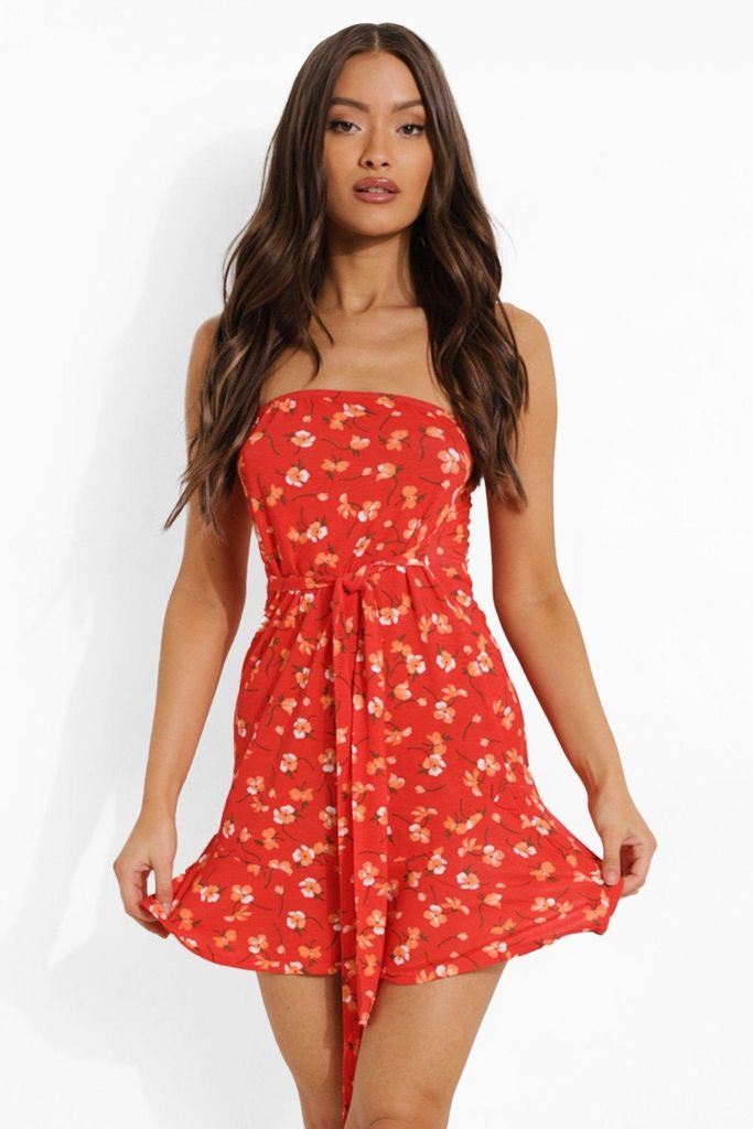 Womens Ditsy Floral Bandeau Sundress - Red - 10, Red