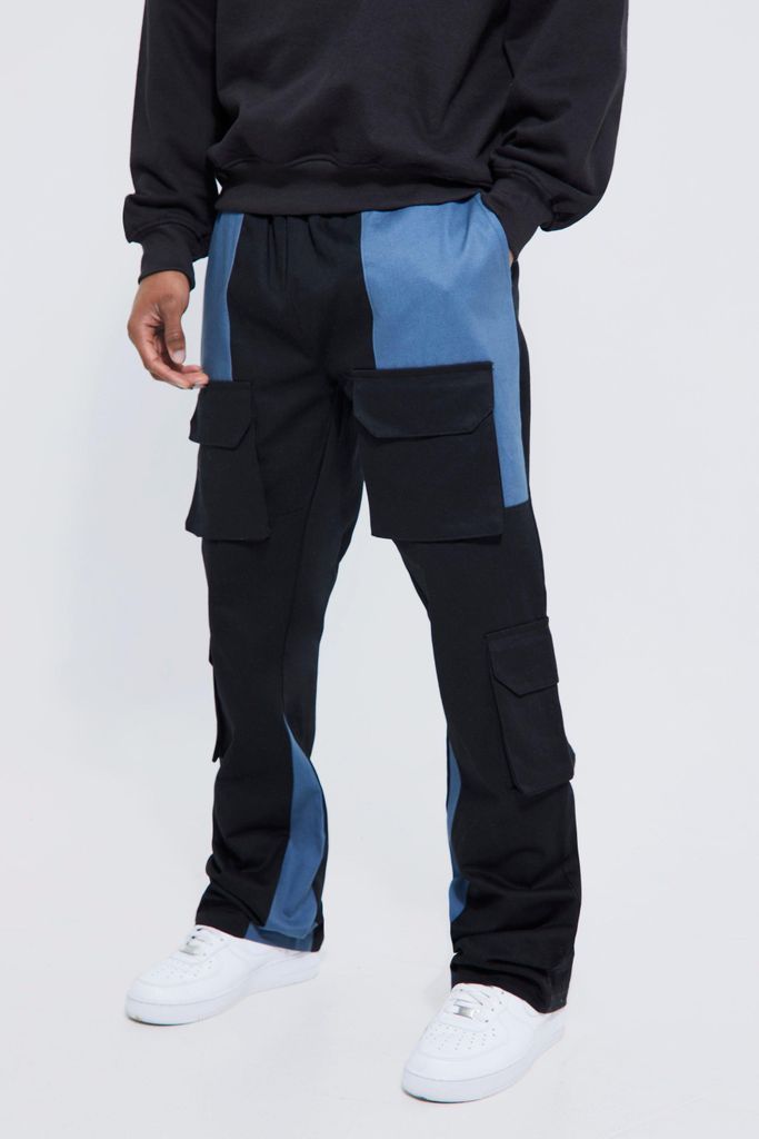 Men's Fixed Slim Flare Colourblock Cargo Trouser - Black - 34, Black